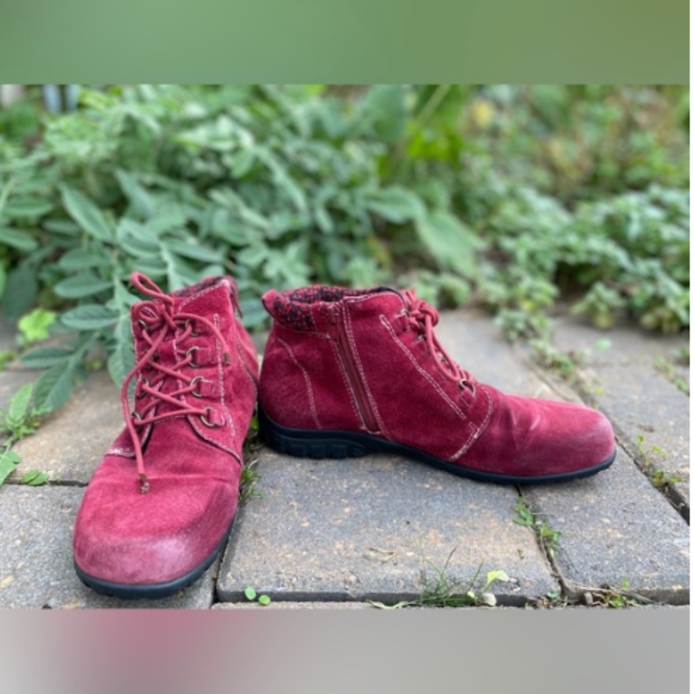 Proper RED Suede Flat Ankle Boots, 8 Fall Sale